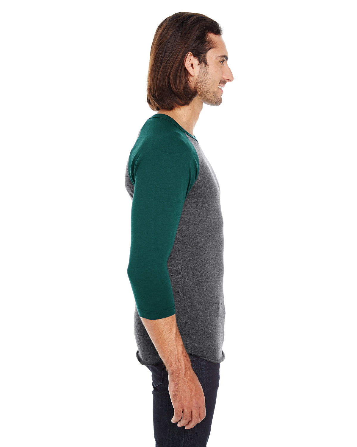 Unisex Poly-Cotton 3/4-Sleeve Raglan T-Shirt - Heather Black / Forest