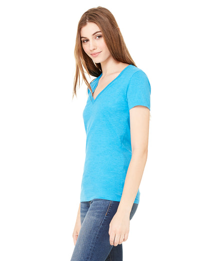 Ladies' Jersey Short-Sleeve Deep V-Neck T-Shirt - Turquoise