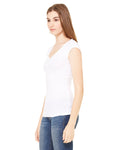 Women's Sheer Mini Rib Cap-Sleeve Deep V-Neck T-Shirt - White
