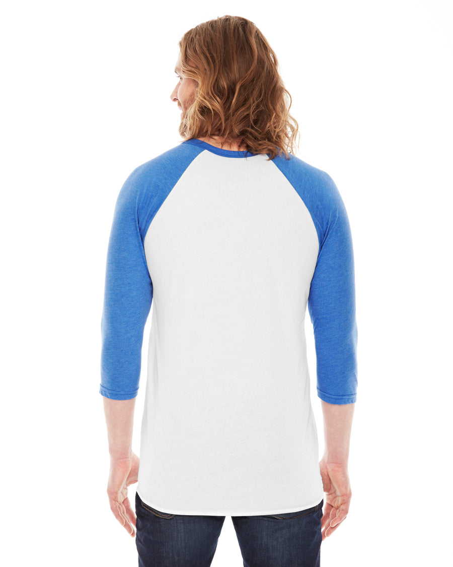 Unisex Poly-Cotton 3/4-Sleeve Raglan T-Shirt - White / Heather Lake Blue