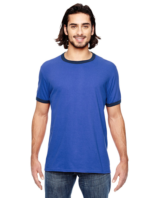 Unisex Lightweight Ringer T-Shirt - Heather Blue / Navy