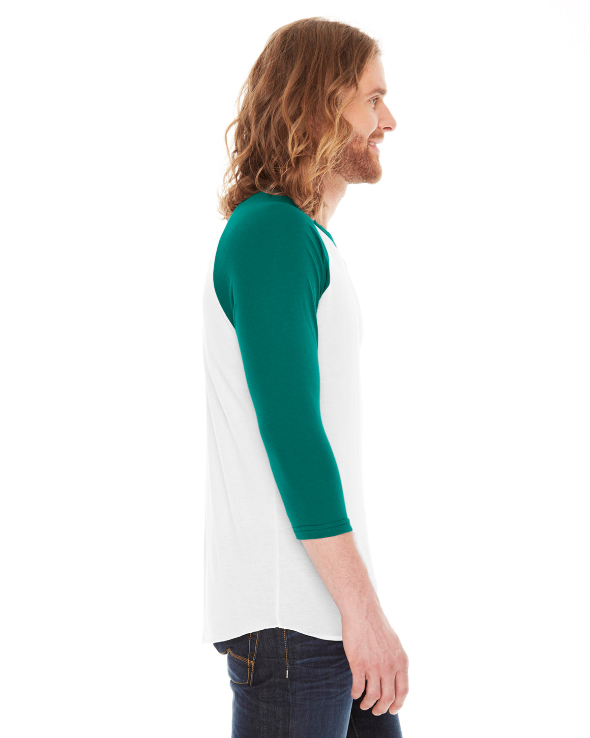 Unisex Poly-Cotton 3/4-Sleeve Raglan T-Shirt - White / Evergreen