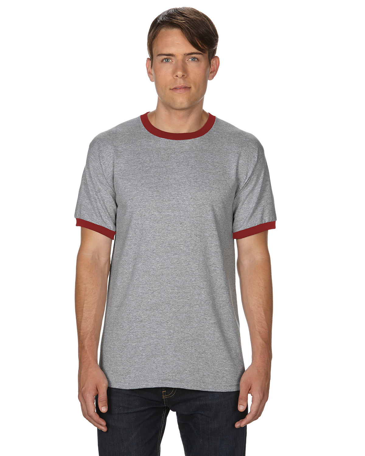 Unisex Ringer T-Shirt - Sport Gray / Red
