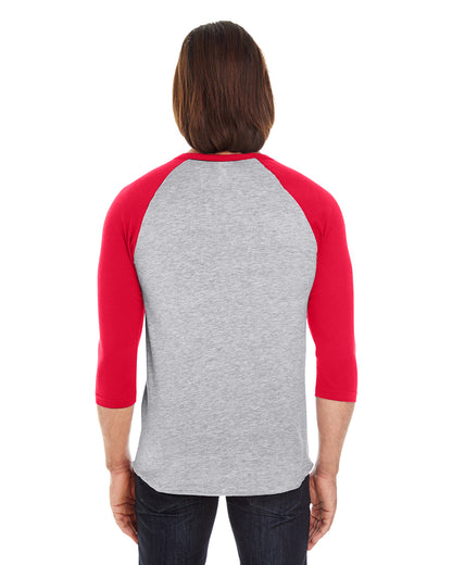 Unisex Poly-Cotton 3/4-Sleeve Raglan T-Shirt - Heather Gray / Red