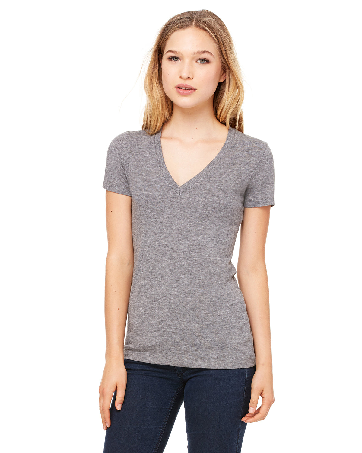 Women's Triblend Short-Sleeve Deep V-Neck T-Shirt - Gray Triblend