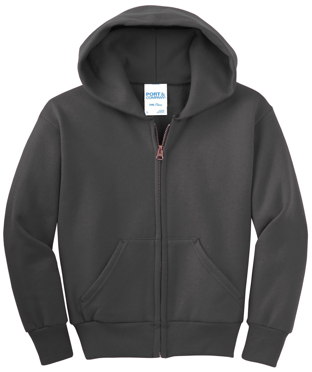 Youth Core Fleece Full-Zip Hoodie - Charcoal
