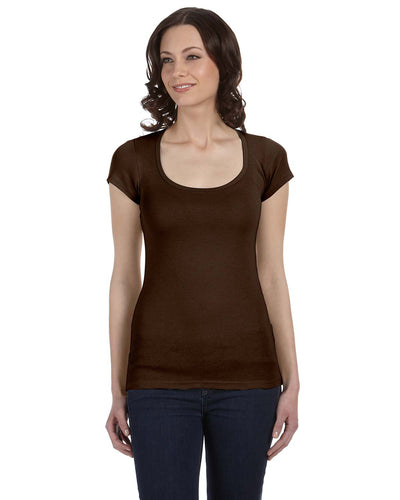 Women's Sheer Mini Rib Scoopneck Tee - Chocolate