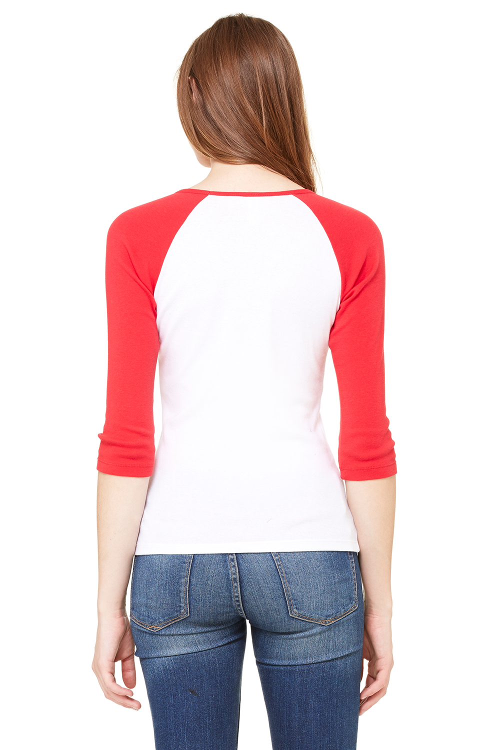 Women's Baby Rib 3/4-Sleeve Contrast Raglan T-Shirt - White / Red
