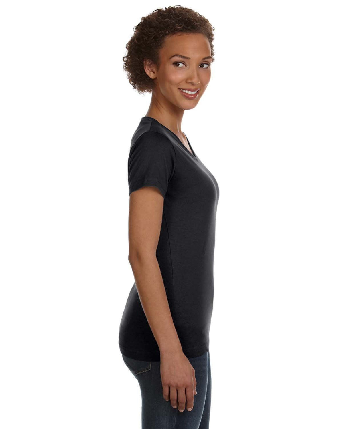 Women's V-Neck Fine Jersey T-Shirt - Black