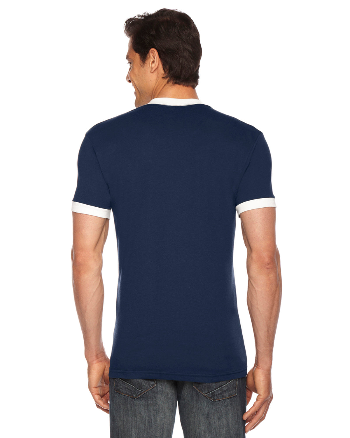 UNISEX Poly-Cotton Short-Sleeve Ringer T-Shirt - Navy / White