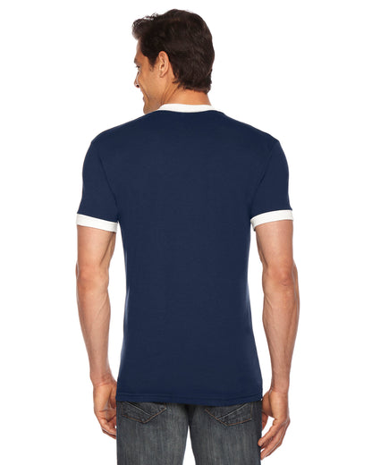 UNISEX Poly-Cotton Short-Sleeve Ringer T-Shirt - Navy / White