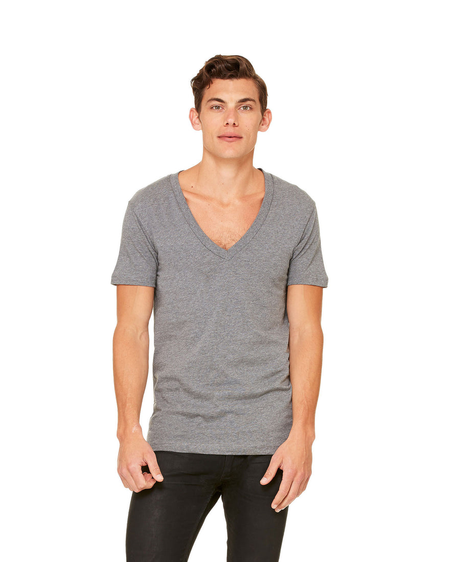 Unisex Deep V-Neck Jersey Tee - Heather Deep