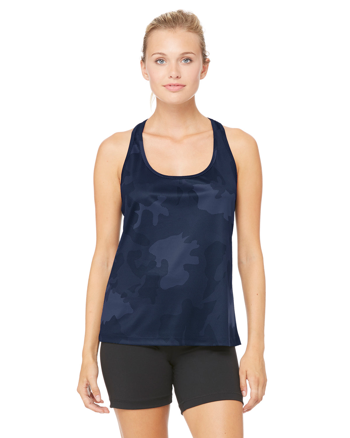 Women's Performance Racerback Tank - Sport Dark Navy Laser Camouflage