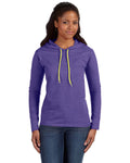 Women's Lightweight Long-Sleeve Hooded T-Shirt - Heather Purple / Neon Yellow