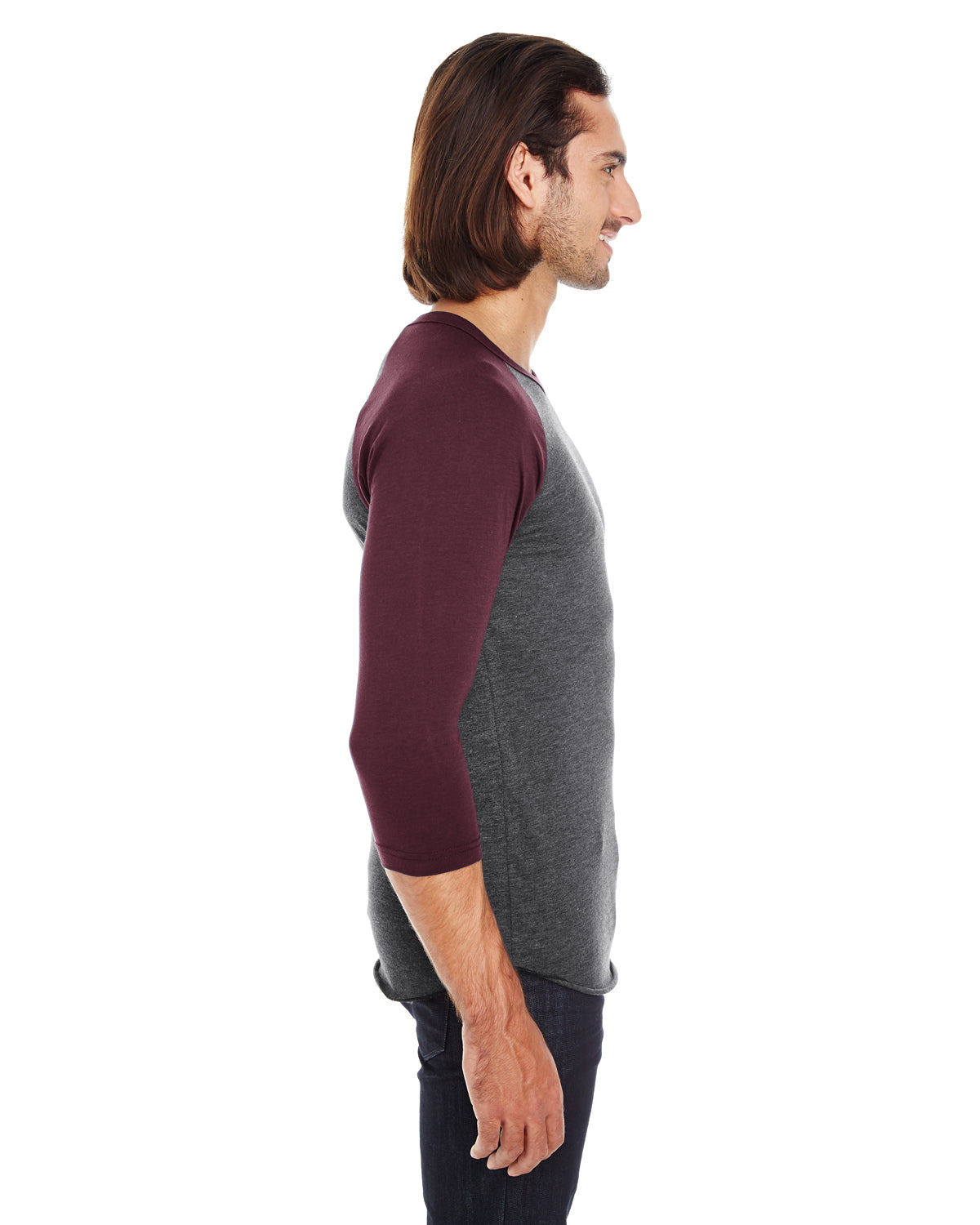 Unisex Poly-Cotton 3/4-Sleeve Raglan T-Shirt - Heather Black / Truffle