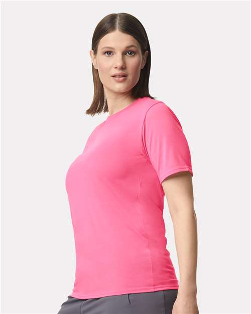 Gildan 42000 Safety Pink — on model side