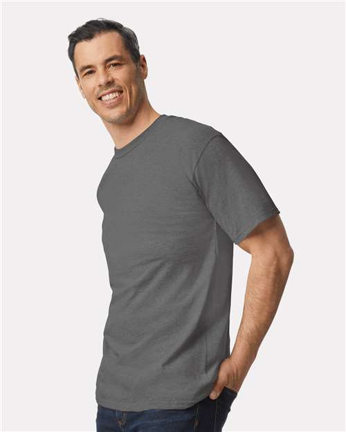 Gildan 2000T Charcoal — on model side