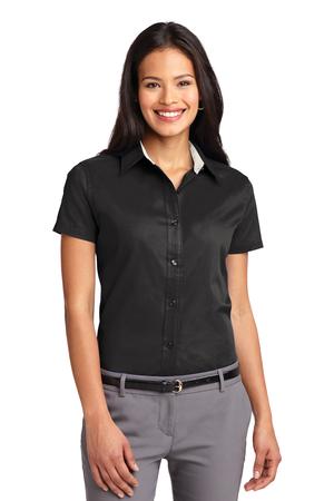 Women's Short Sleeve Easy Care Shirt - Black / Light Stone