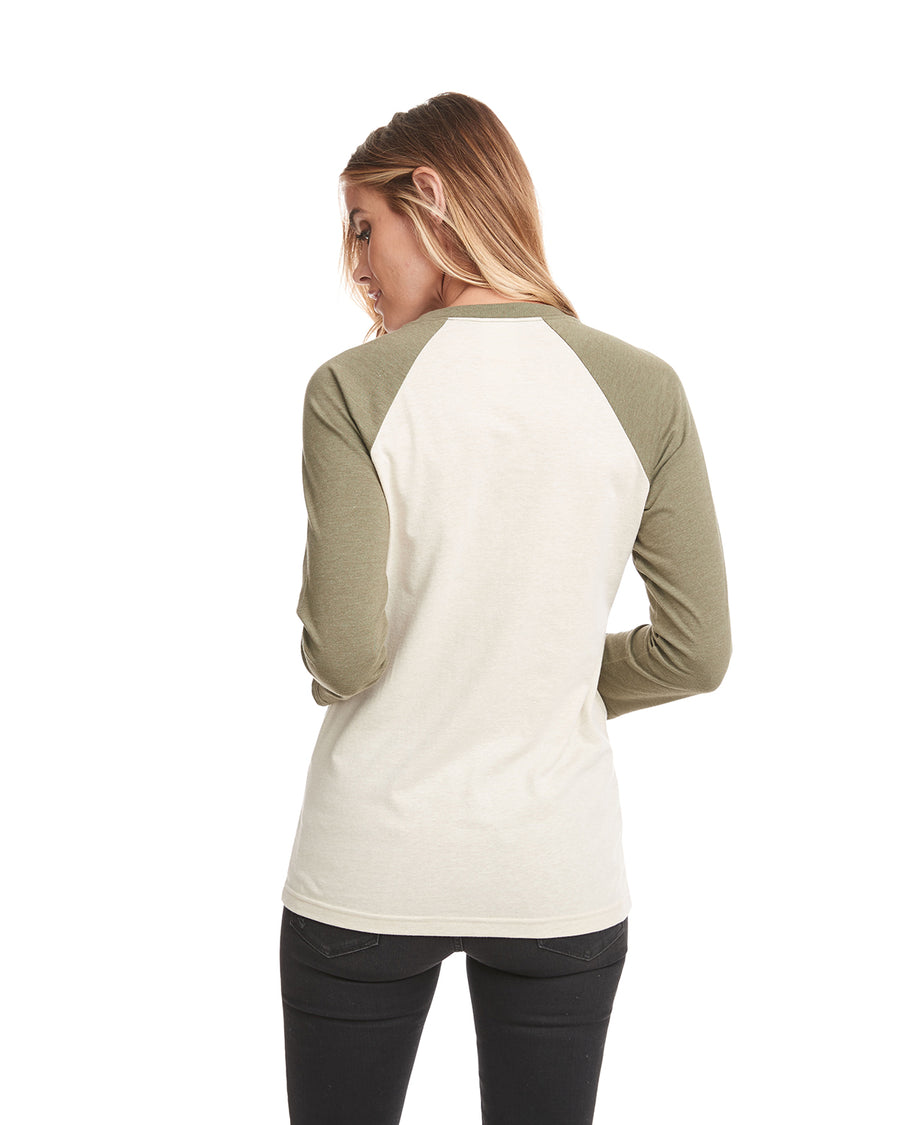 Unisex CVC 3/4 Sleeve Raglan Baseball T-Shirt - Miltry Green / Crm
