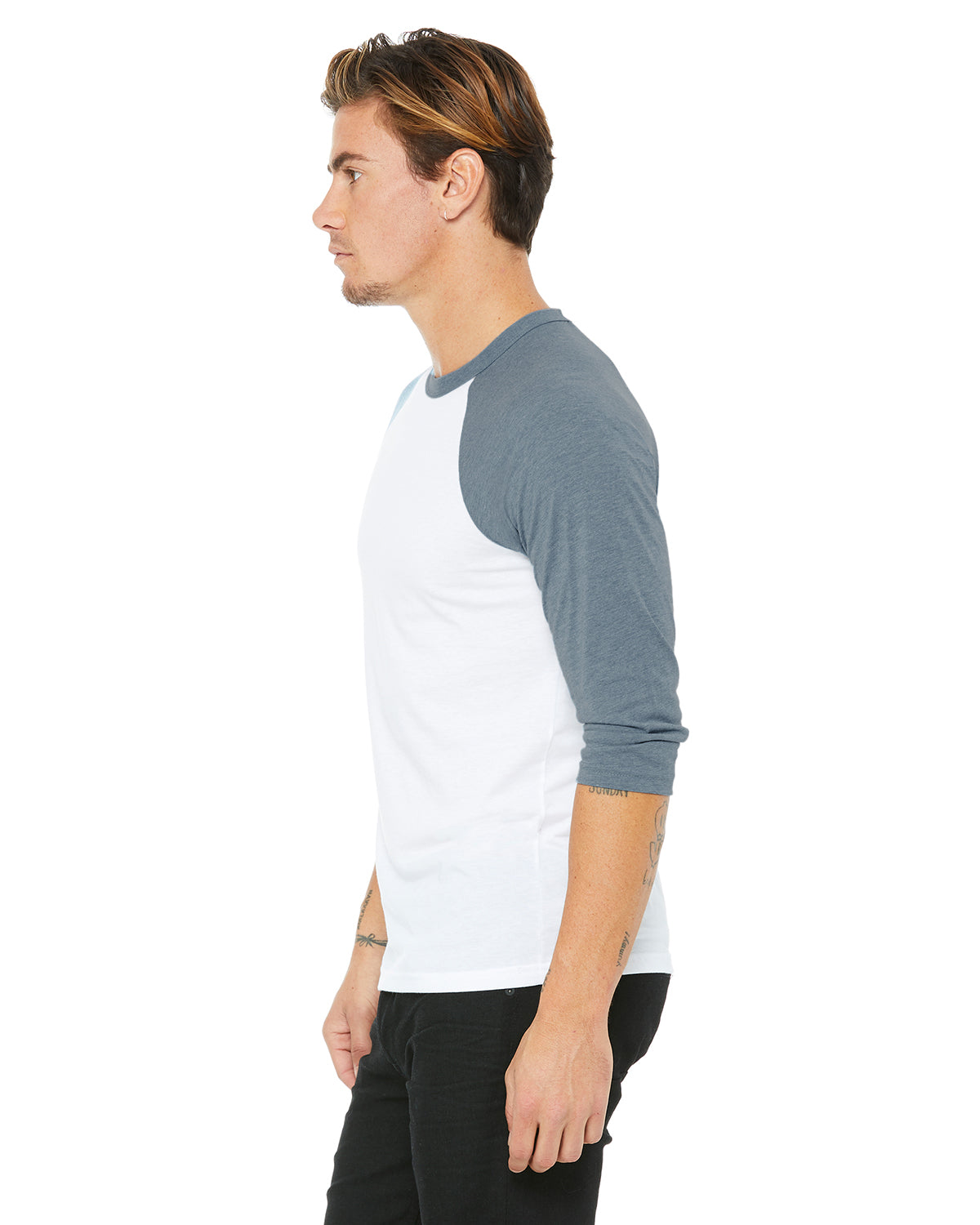 Unisex 3/4-Sleeve Baseball T-Shirt - White / Denim