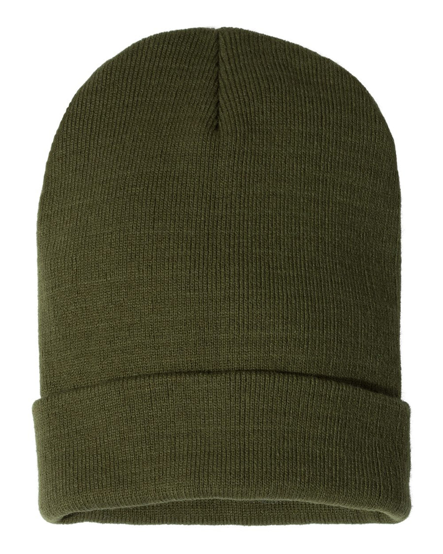 100% Acrylic Knit Cuff Beanie - Military Green