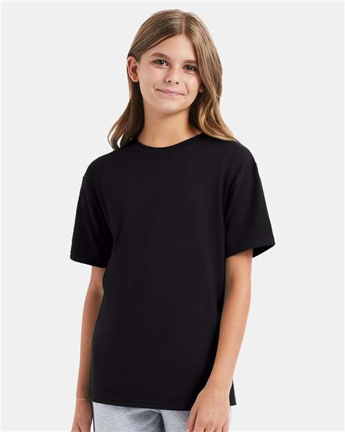 Hanes 498Y Black — on model front