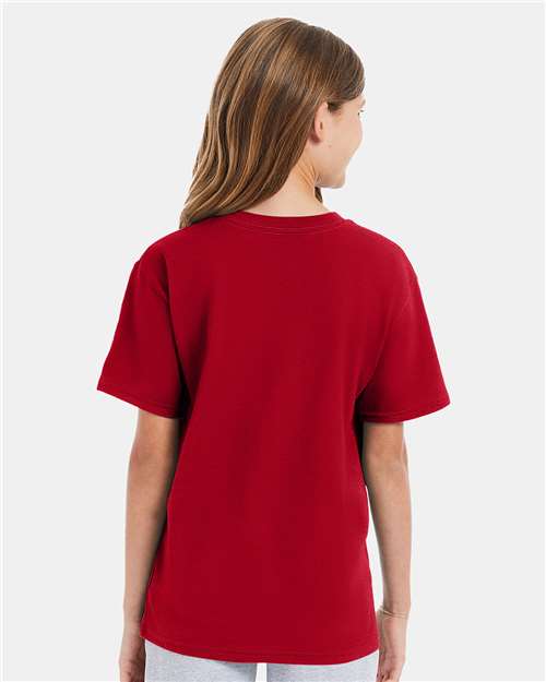 Hanes 498Y Deep Red — on model back