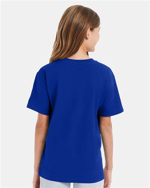 Hanes 498Y Deep Royal — on model back