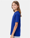 Hanes 498Y Deep Royal — on model side