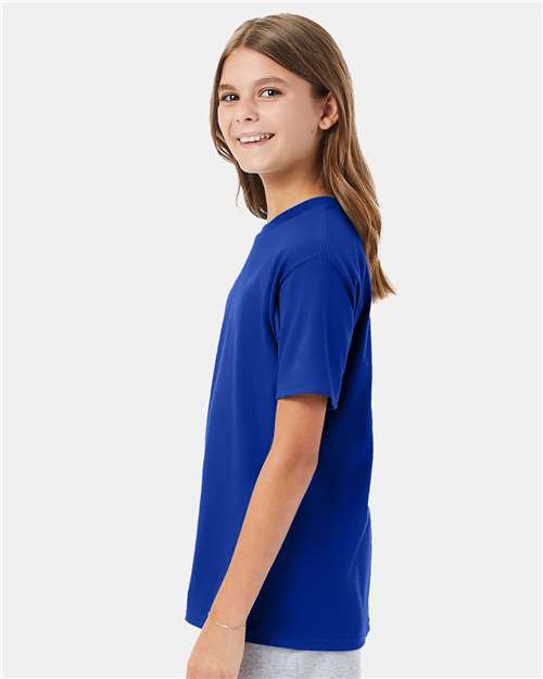 Hanes 498Y Deep Royal — on model side