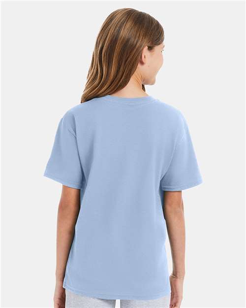 Hanes 498Y Light Blue — on model back