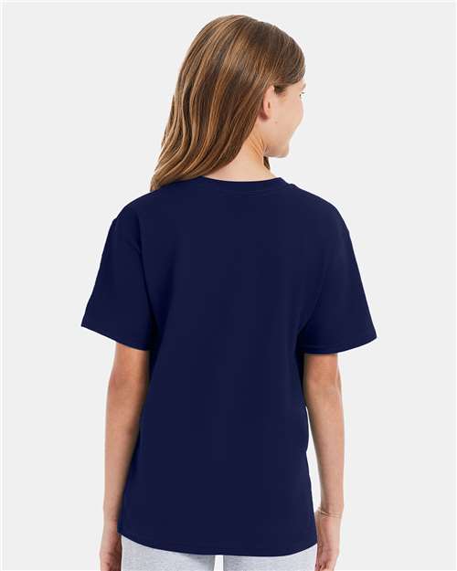 Hanes 498Y Navy — on model back