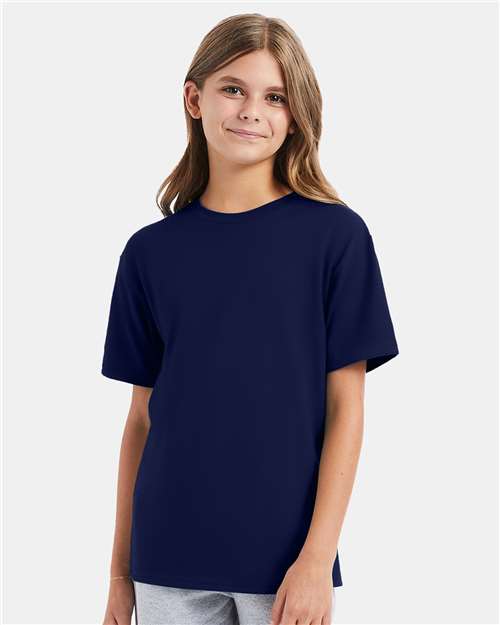 Hanes 498Y Navy — on model front