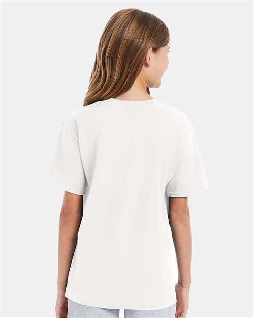 Hanes 498Y White — on model back
