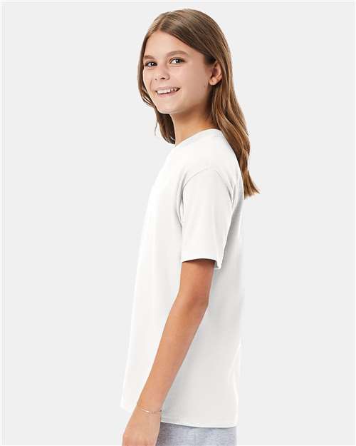Hanes 498Y White — on model side