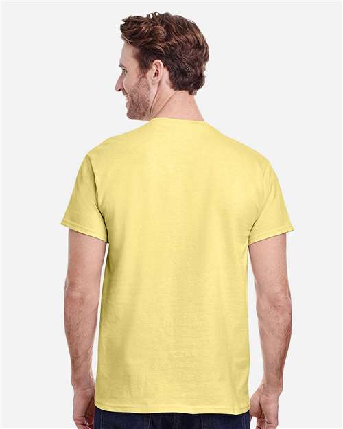 Gildan 5000 Cornsilk — on model back