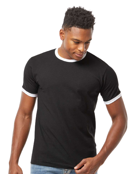 Unisex Fine Jersey Ringer Tee - Black/ White