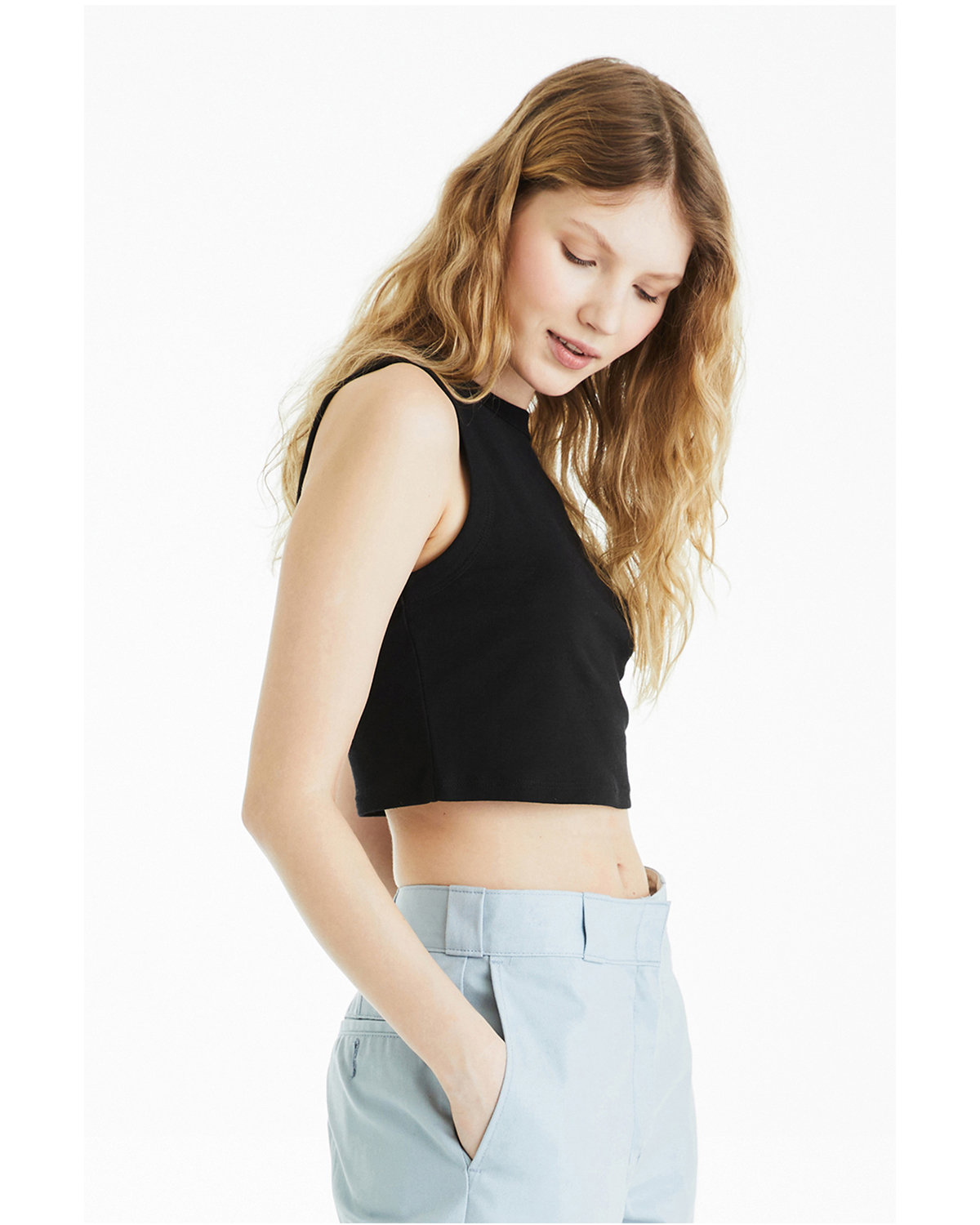 Women's Micro Rib Muscle Crop Tank - Solid Black Blend