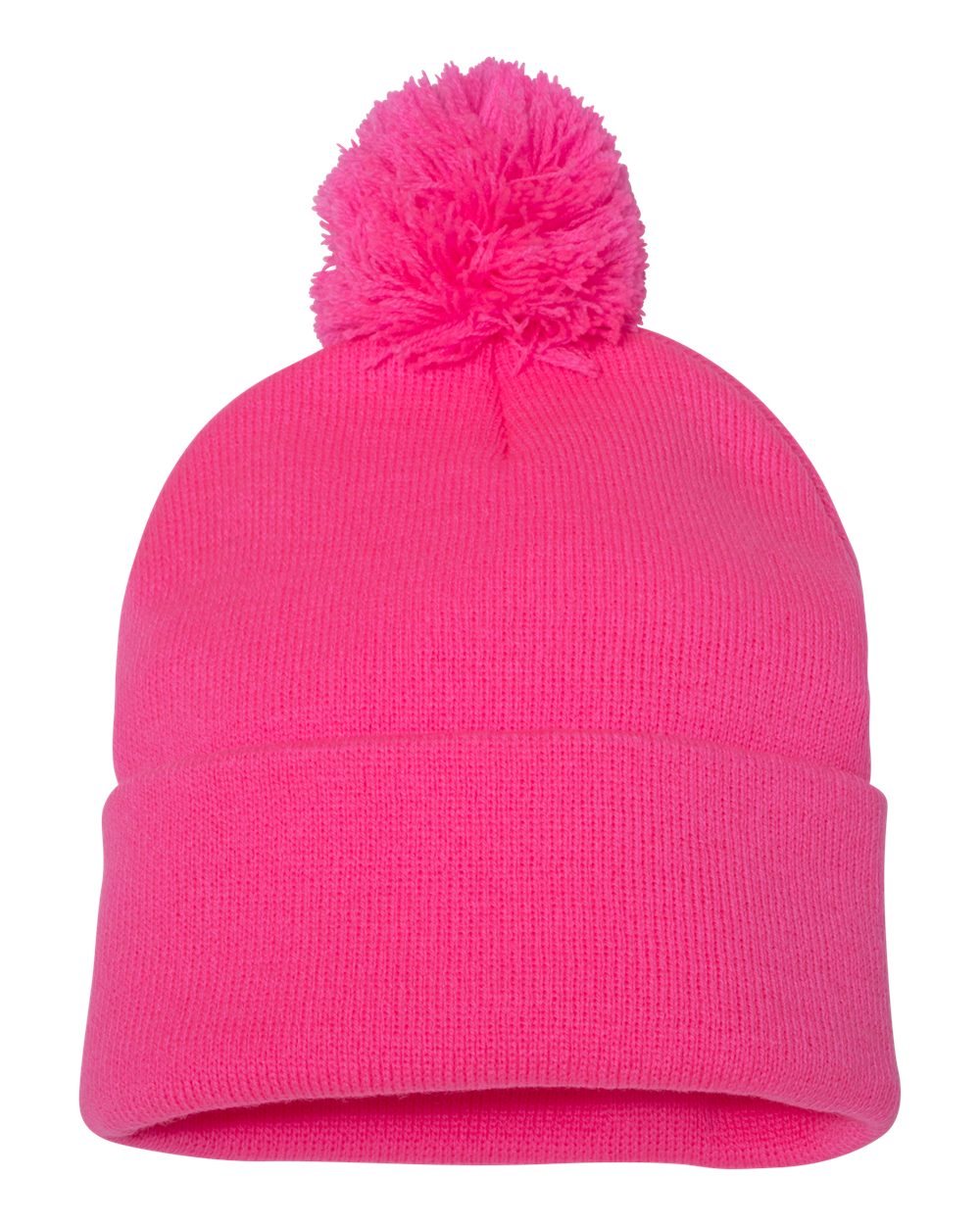 Pom-Pom 12" Knit Beanie - Neon Pink