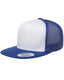 Yupoong 6006W - Unisex Classic Flat Bill Trucker with White Front Panel Cap - White / Royal
