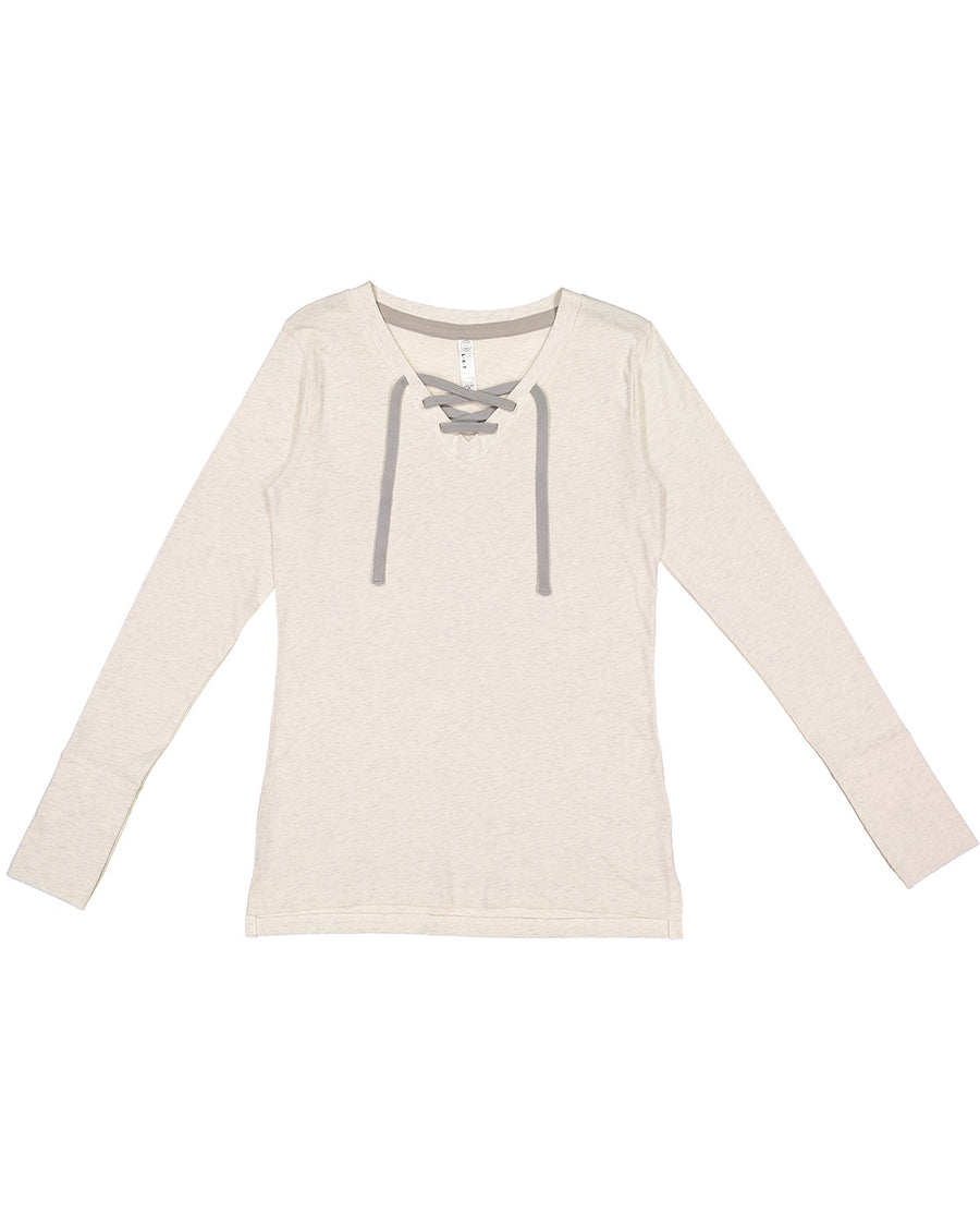 Women's Long Sleeve Fine Jersey Lace-Up T-Shirt - Ntrl Heather / Titanium