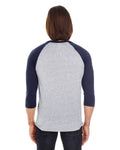 Unisex Poly-Cotton 3/4-Sleeve Raglan T-Shirt - Heather Gray / Navy
