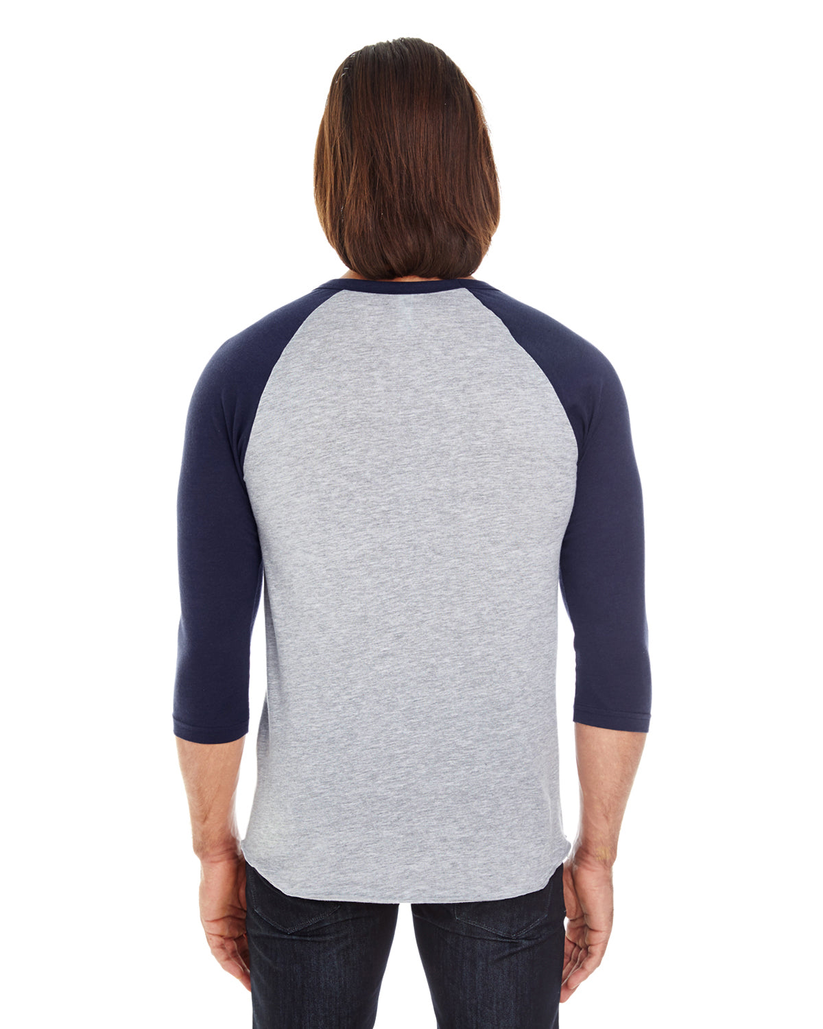 Unisex Poly-Cotton 3/4-Sleeve Raglan T-Shirt - Heather Gray / Navy