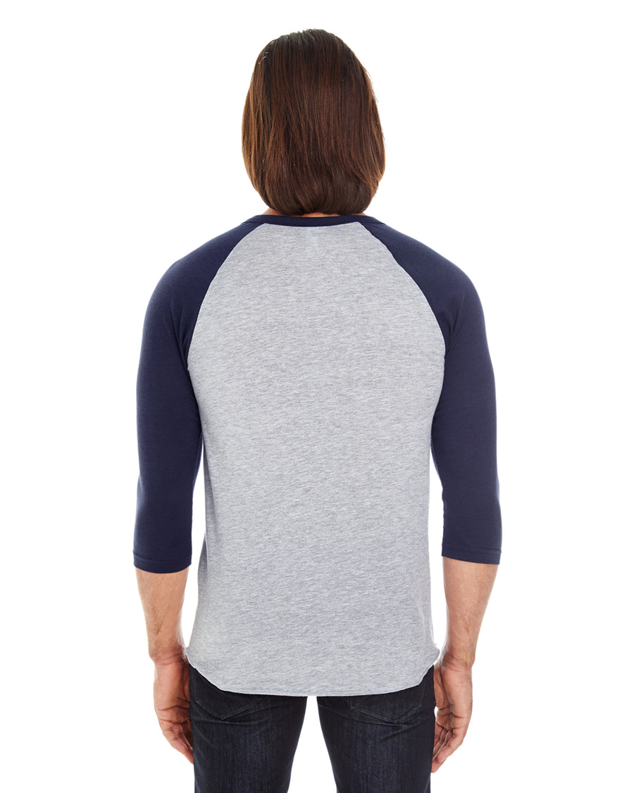 Unisex Poly-Cotton 3/4-Sleeve Raglan T-Shirt - Heather Gray / Navy