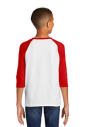 Youth Heavy Cotton��� 3/4-Raglan Sleeve T-Shirt - White / Red