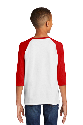 Youth Heavy Cotton��� 3/4-Raglan Sleeve T-Shirt - White / Red