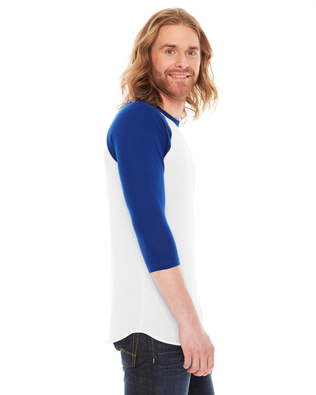 Unisex Poly-Cotton 3/4-Sleeve Raglan T-Shirt - White / Lapis