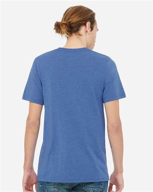 BELLA + CANVAS 3021 Heather True Royal/ Navy — on model back