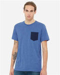 BELLA + CANVAS 3021 Heather True Royal/ Navy — on model front