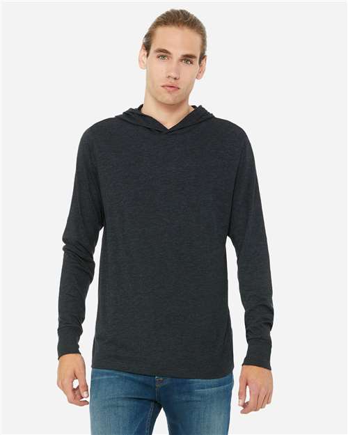 BELLA + CANVAS 3512 Charcoal Black Triblend — on model front